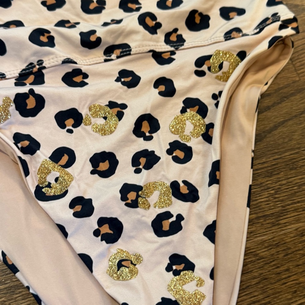 Beach Riot Highway Gold Leopard High Waisted Strapless Bandeau Bikini Size Large - Picture 5 of 8